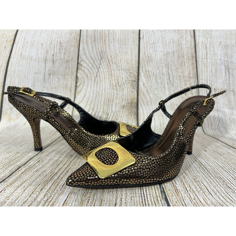J Renee Bronze Metallic Slingback Heels 8M Pointed Toe Buckle Glam Whimsigoth - Picture 2 of 9